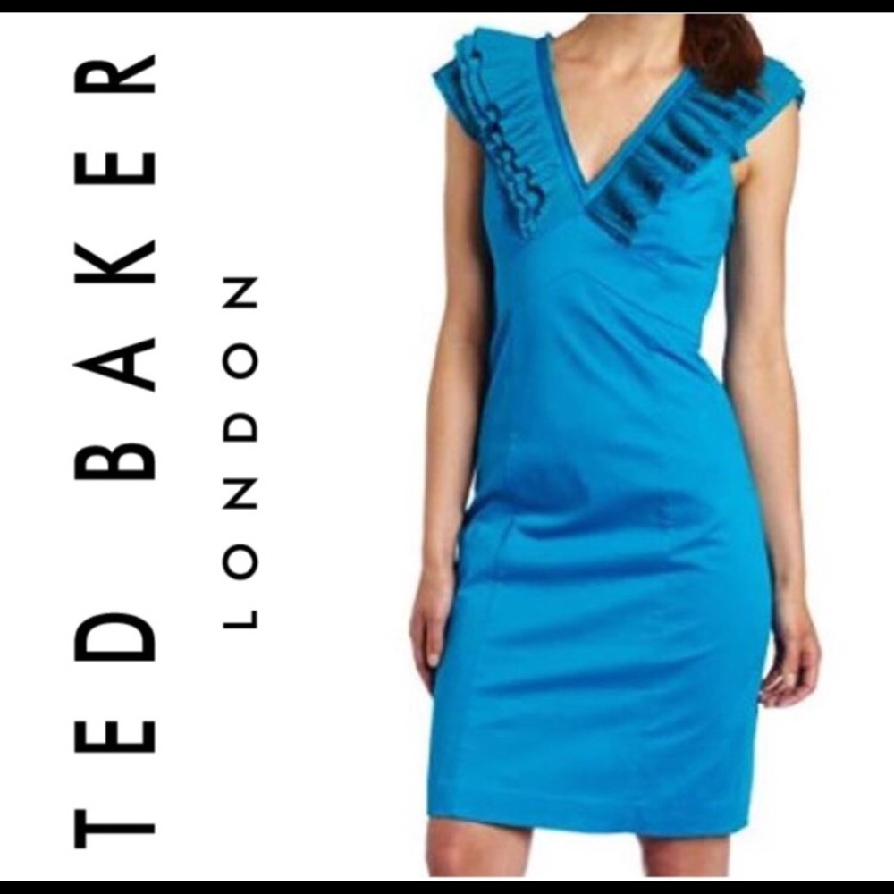 Ted Baker Bright Blue V Neck Dress